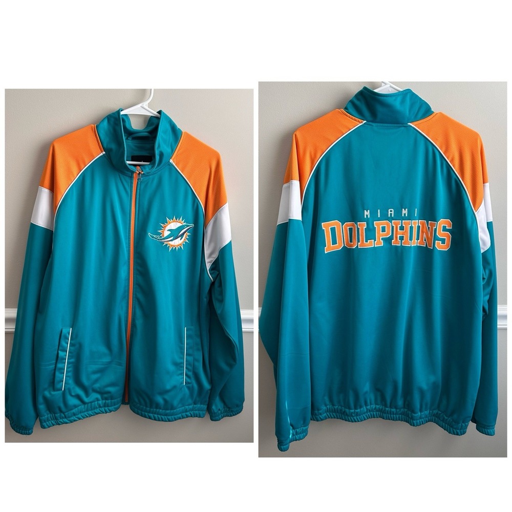 Miami Dolphins Mens Full Zip Track Jacket XL Teal Orange NFL Football Retro
